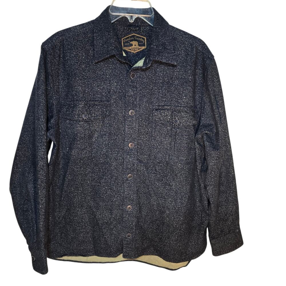 Freedom Foundry Heavy Flannel Shirt Men's M Blue Speckled Long Sleeve Button Up